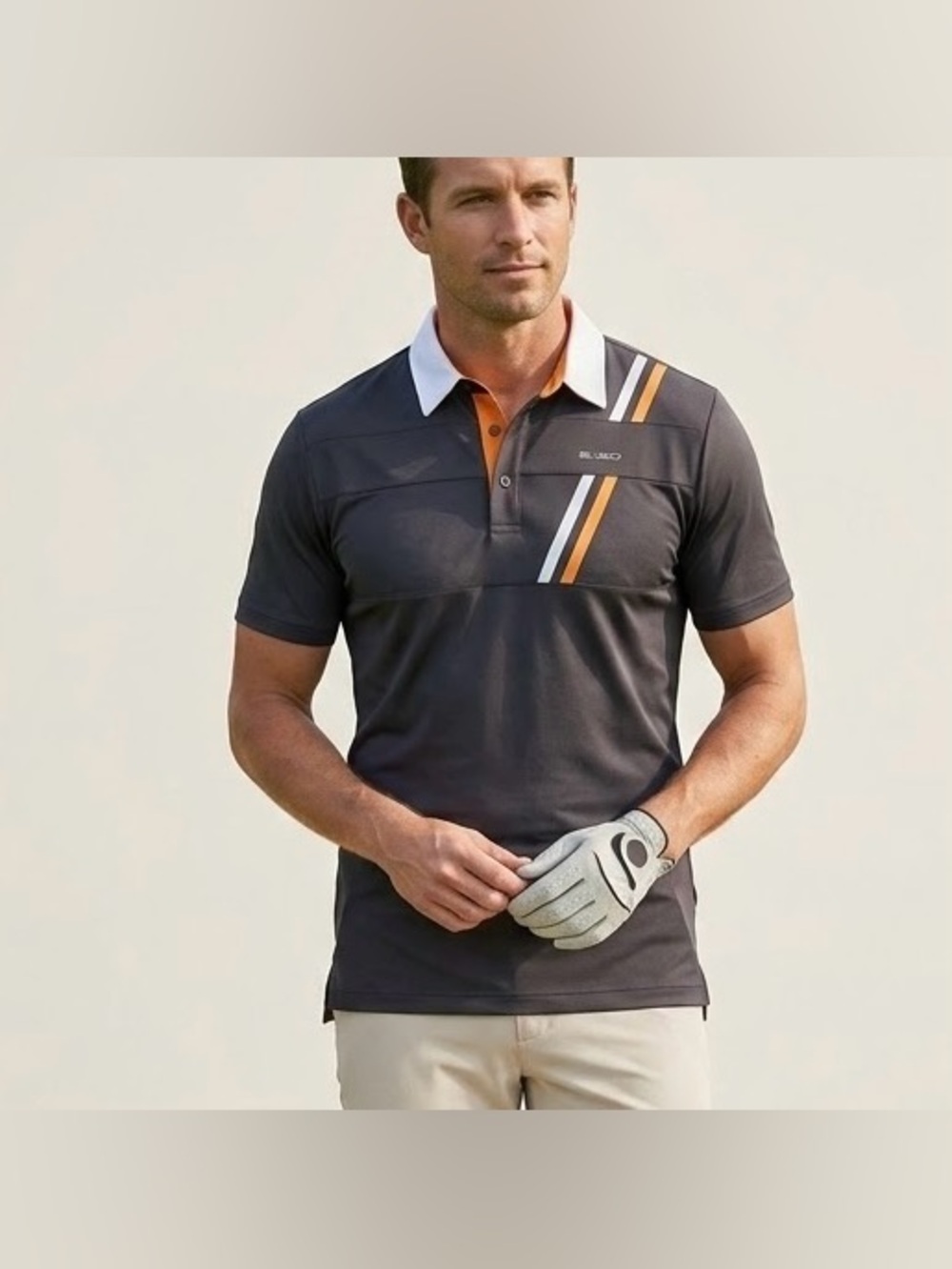 SLIGO Black Performance Golf Polo Shirt White Orange Stripes Mens Size XL EUC